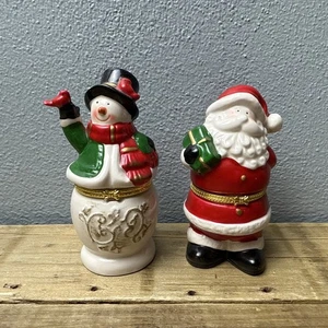 2er Set Keramik Schmuckschatulle Limoge Schneemann Geschenke und Weihnachtsmann Weihnachtsbaum - Bild 1 von 7