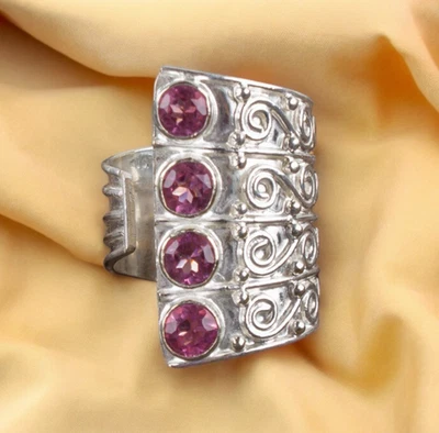 925 Sterling Silver Natural Pink Tourmaline Gemstone Adjustable Ring All Size DB - Image 1 of 4