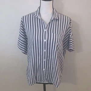 Madewell blue Striped Button-Up Shirt short sleeve slit - Picture 1 of 8