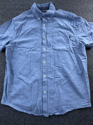 Hurley 衬衫男式大号蓝色希瑟粗纺纽扣短袖口袋标志 — 第 1/4 张图片