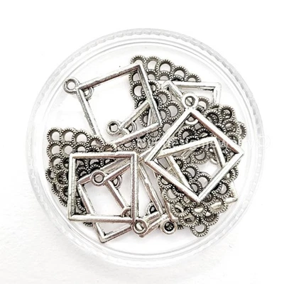 Pendientes de araña cuadrada de peltre plateado 31x21 mm - conectores de varios hilos 8 piezas Foto 1 de 4