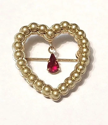 Broche prendedor de colección Avon oro perla corazón abierto colgante lágrima rojo rubí joyería de amor Foto 1 de 4