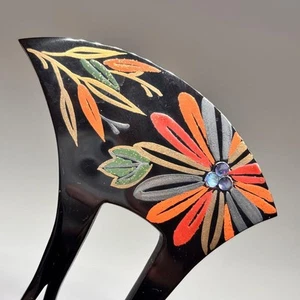 Kimono geisha Kanzashi tartaruga guscio nero madreperla lacca Makie - Foto 1 di 13