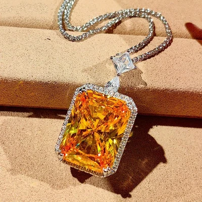 Nuevo Collar Colgante Corte Radiante Amarillo Brillante Gemas Citrino Plata Mujeres Niñas Foto 1 de 4