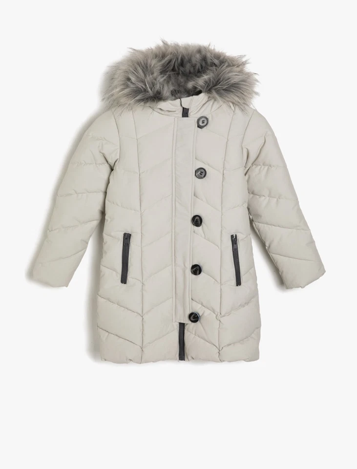 Abrigo de invierno KOTON para niños pequeños niñas: acolchado de piel sintética con capucha talla 3/4T, 4/5T Foto 1 de 4