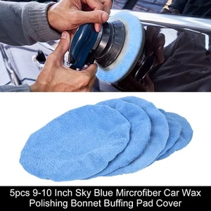 5pcs 9-10 Inch Sky Blue Mircrofiber Car Wax Polishing Bonnet Buffing Pad Cover - Picture 1 of 8