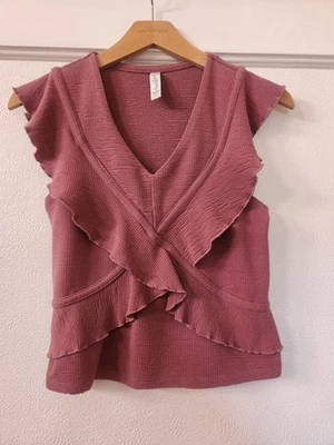 Blusa feminina American Rag sem mangas com babado - Tamanho pequeno - Mauve - Imagem 1 de 4