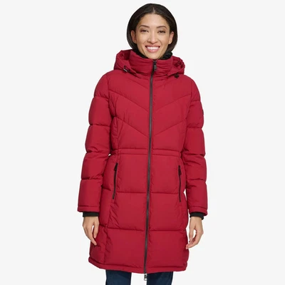 DKNY Women's Long Puffer Jacket Sizes XS-XXL Waterproof Red New - Image 1 of 4