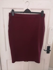 River Island Size 16 Burgundy Wiggle Skirt Stretch Back Full Zip Detail - Picture 1 of 7