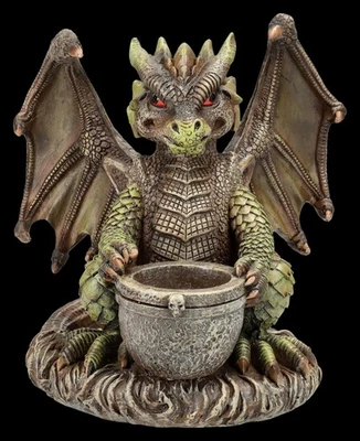 Dragon Figure IN Green - Brown - Candle Holder - Dinner Or Tealight Gothic Deco - Image 1 of 4