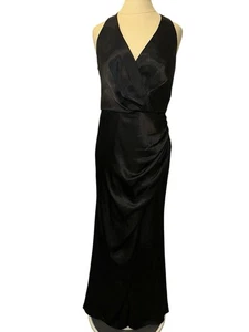 Galina Signature Charmeuse Neckholder Kleid Maxi schwarz David's Braut formell Größe 12 - Bild 1 von 6