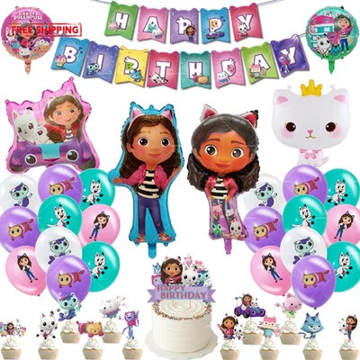 Globos para casa de muñecas Gabby feliz cumpleaños pancarta decoración fiesta baby shower gatos Foto 1 de 4