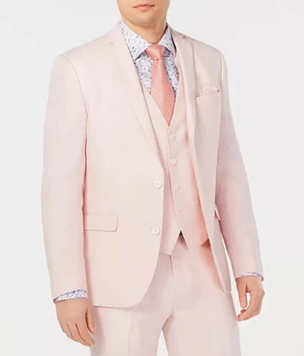 Bar Ill Hombre Traje Chaqueta Blazer 42S Calce Ajustado Rosa Claro 100% Lino E071034 Foto 1 de 4