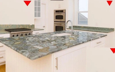 Gray Agate Kitchen Island Countertop – Luxury Gemstone Slab Surface for Modern - Image 1 of 4