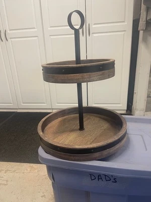 Used Mikasa 2-Tier Lazy Susan with Burnished Iron Band Accent - Mango Wood - Image 1 of 3