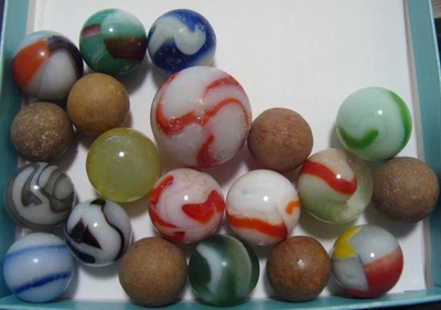 20 parches vintage de canicas de vidrio/arcilla vitro ágata Akro Peltier remolinos CAC bonitos 4 Foto 1 de 2