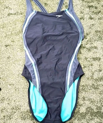 Traje de baño Speedo de una pieza para mujer talla 6 PowerFLEX Eco Aqua negro gris modesto Foto 1 de 4