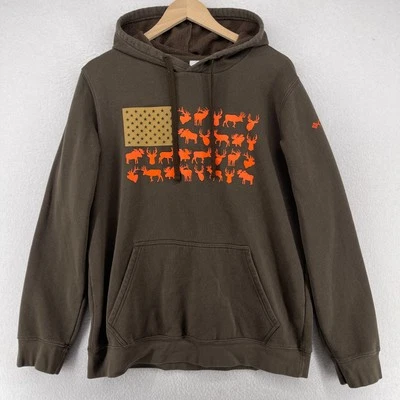 COLUMBIA Hoodie Men M PHG Game Flag II Hunting Antlers Pullover Sweatshirt Brown - Image 1 of 4