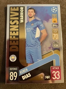2021 Topps Match Attax Defensive Warrior Ruben Dias #13 Manchester City UEFA CL - Picture 1 of 2