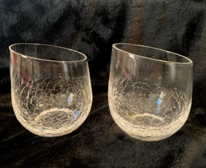 Pair Of Vtg. Pier 1 Angled Rim Clear Crackle Stemless Wine Glasses..DISCONTINUED - Picture 1 of 3