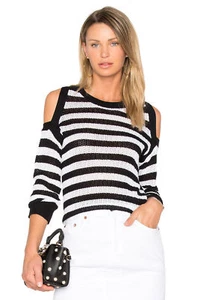 RAG & BONE TRACEY CREW SUÉTER HOMBRO FRÍO PARTE SUPERIOR A RAYAS NEGRO/BLANCO GRANDE NUEVO CON ETIQUETAS  - Imagen 1 de 6