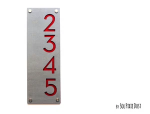 Modern House Numbers, Concrete with Red - Vertical - Picture 1 of 6