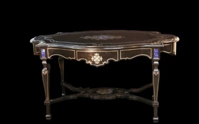 Table laquée en bois précieux Marquèterie, lapis lazuli - Photo 1/4