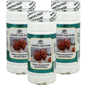 3 x Liquid Calcium 300 MG Plus Vitamin D 160 Softgels Bone Support - Picture 1 of 3