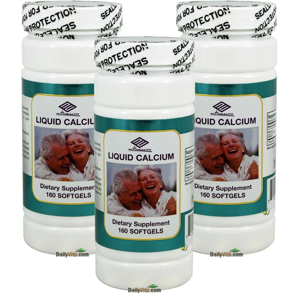 3 x Calcio Líquido 300 MG Plus Vitamina D 160 Cápsulas Blandas Soporte Óseo Foto 1 de 3