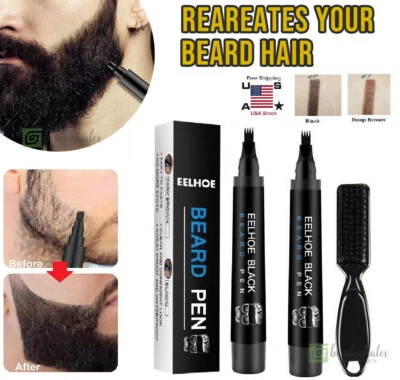 2x Lápiz de barba impermeable relleno larga duración cultivador de cabello bigote cejas + cepillo Foto 1 de 4
