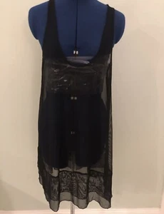 NEW SYMPLI Black Sheer Mesh Netting Stretch Cover Up OVER/UNDER Tank Dress SZ 10 - Picture 1 of 14