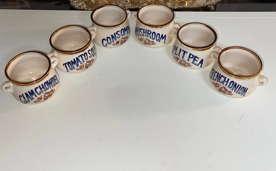 Juego de tazones de sopa de cerámica de colección hechos en Japón doble mango (6) Foto 1 de 4