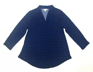 Charter Club Women's Printed V-Neck Top 3/4 Sleeve Blouse Modern Blue - Picture 1 of 2