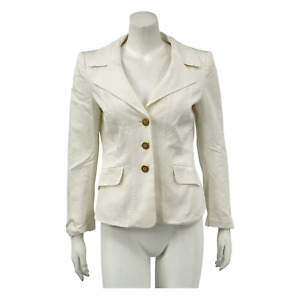 Escada Blazer Womens 36 US 6 Jacket Ivory Cotton Stretch Gold Tone Buttons Lined