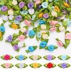 200 Peices Mini Ribbon Roses Artificial Fabric Flowers with Green Leaves for ...