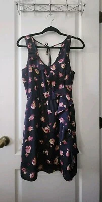 LC Lauren Conrad Women's Floral Sleeveless Dress V-Neck ruffle Black Size 8 - Image 1 of 4