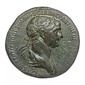 Sesterz Traianus 98-117 AD Die Krönung von Parthamaspates zum Klientelkönig Roms - Bild 1 von 2
