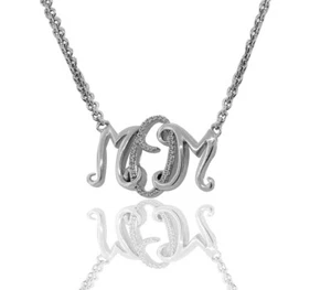 Round Cut Diamond MOM Letter Pendant White Gold Over Sterling Silver - Picture 1 of 5