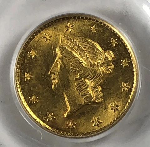 1849-O Type 1 Gold Dollar $1 PCGS MS63. Scarce, New Orleans Cover