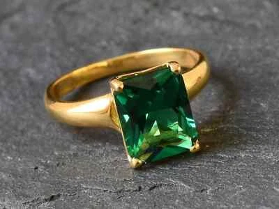 Anillo de compromiso de diamantes y esmeraldas naturales de oro amarillo de 14 quilates talla 6 3,00 Foto 1 de 4