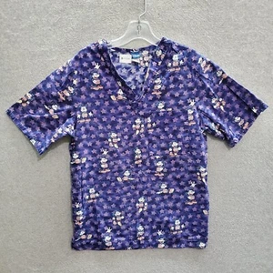 Disney Women Scrub Top XS Purple Tie Dye Mickey Mouse USA Stars Allover Graphic - Picture 1 of 7