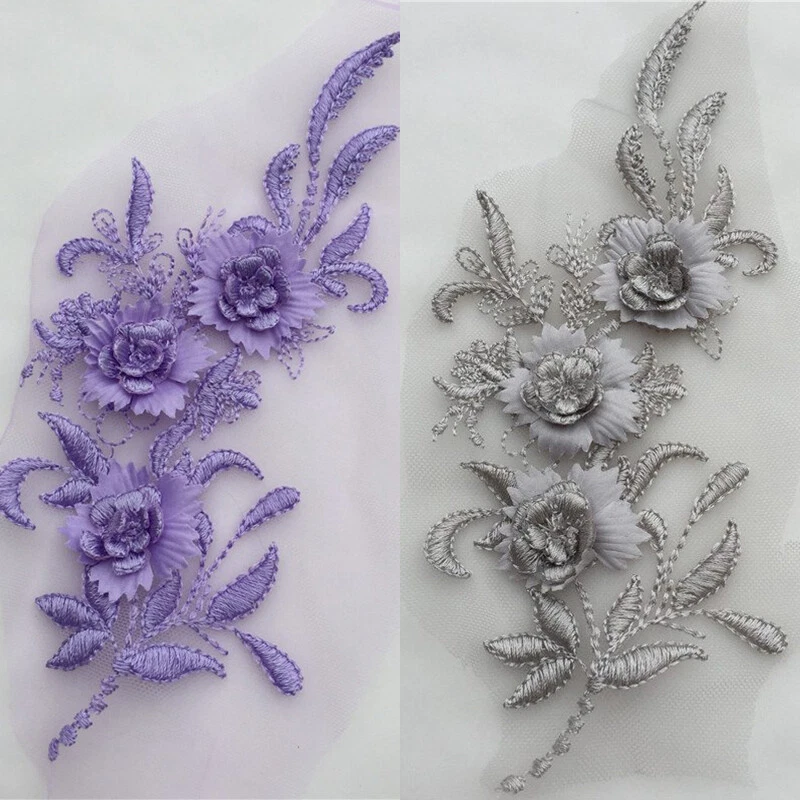 Wedding Dress 3D Flower Lace Applique Tulle DIY Beaded Embroidery Bridal - Image 1 of 4