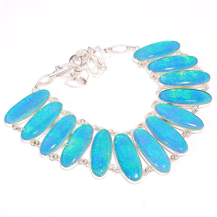 Collar gargantilla australiano triplete ópalo piedras preciosas plateado joyería 18" Foto 1 de 1