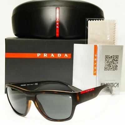 Prada Sunglasses Grey Brown Havana Mens Square SPS 08V 564-06F Red Stripe Sport - image 1 of 4
