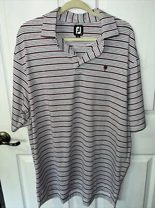 Footjoy Polo Red/Gray/White Stripe Golf Palm Tree Embroidered Logo Size XL - Picture 1 of 7
