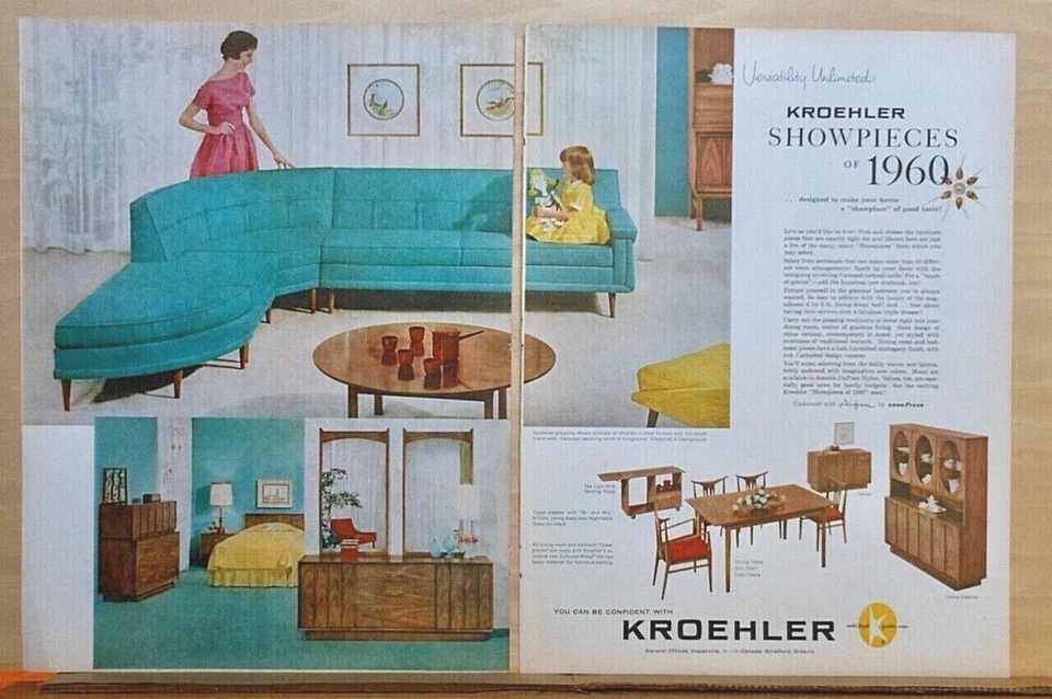 1960 two page  magazine ad for Kroehler - Sectional sofa, Showpieces of 1960 - Image 1 of 1