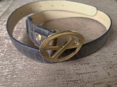 Cinturón de cuero para mujer Francesco Biasia tono dorado hebilla gris topo en relieve talla M Foto 1 de 4