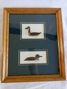 Framed Wall Sculpture Art Canada Goose Common Loon 1996 Wood Sand 11" x 9" - Picture 1 of 9
