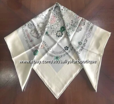 2025 Sallys 18 Momme Twill Silk Wrap Scarf Saddle Floral Print Square Shawl 35" - Image 1 of 4