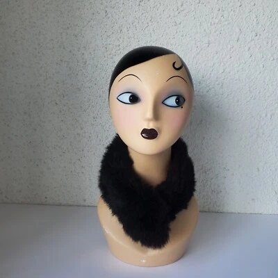 Cuello de piel de zorro negro vintage años 50/60 con cierre automático Foto 1 de 4